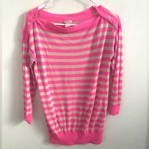 J.crew Women Stripes Pink Cashmere Sweater Medium Peruvian Old money Preppy